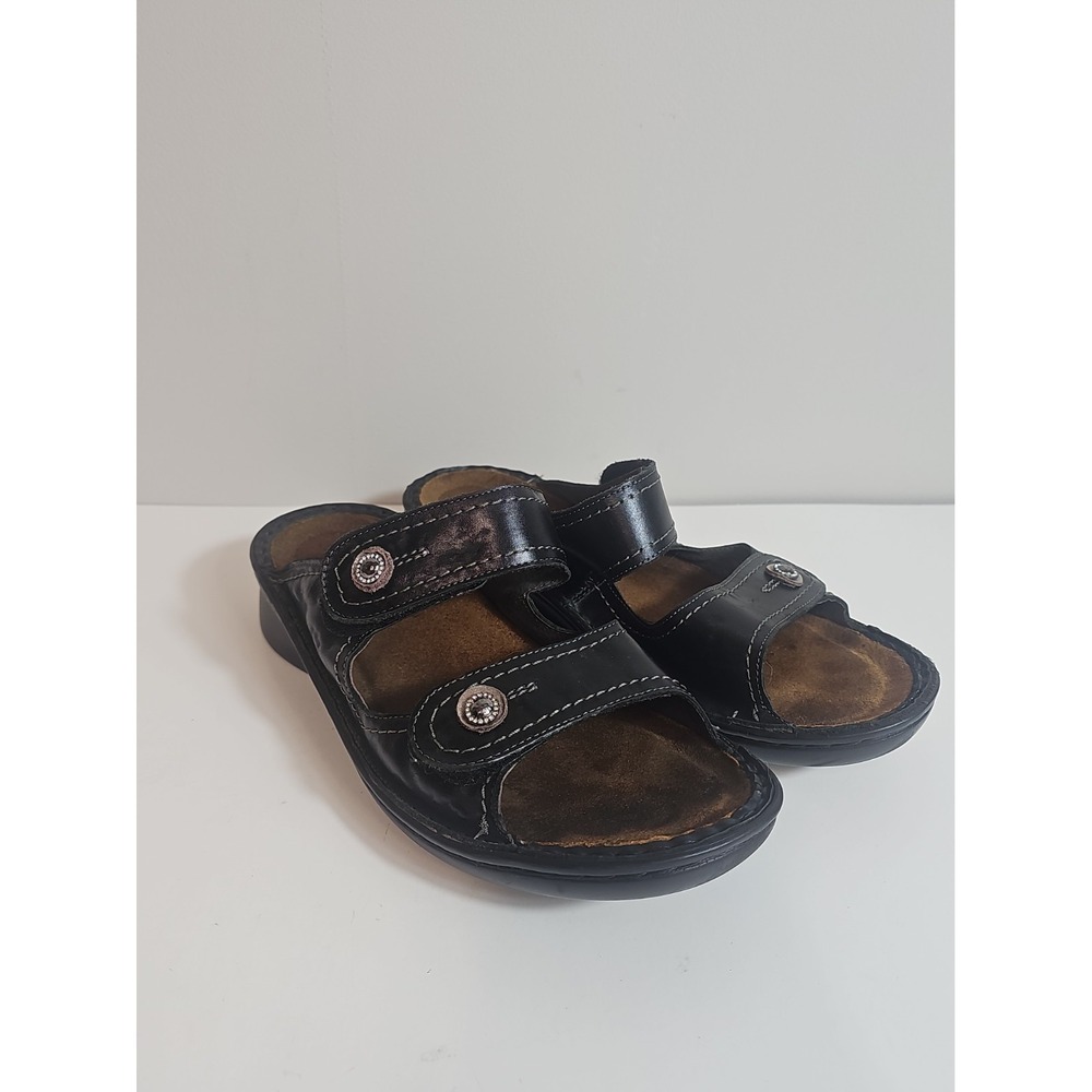 Naot Womens Size 40 Black Leather Double Strap Adjustable Slide Sandals